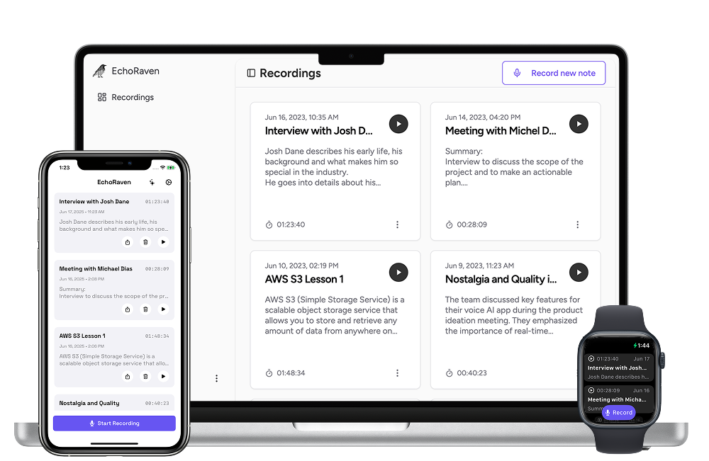 EchoRaven on Apple Watch, iPhone, and Mac
